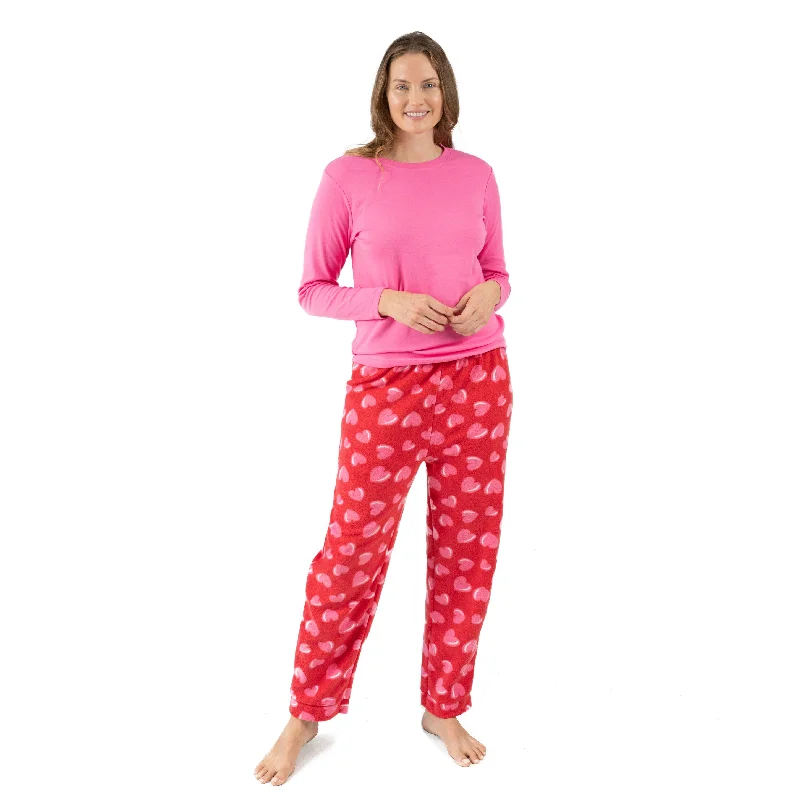 Womens Cotton Top and Fleece Pant Pajamas Heart