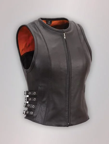 Woman's Buckled Zip Front Leather Vest