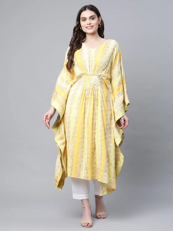 Women's Yellow Rayon Kaftan Kurta By Ahalyaa (1Pc)