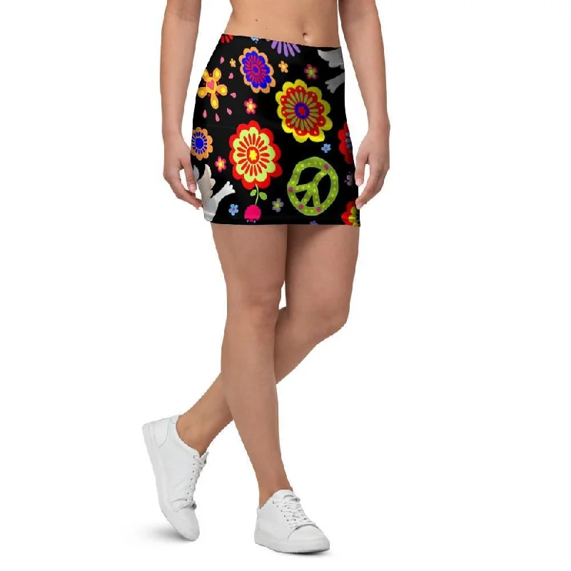 Peace Sign Hippie Mini Skirt