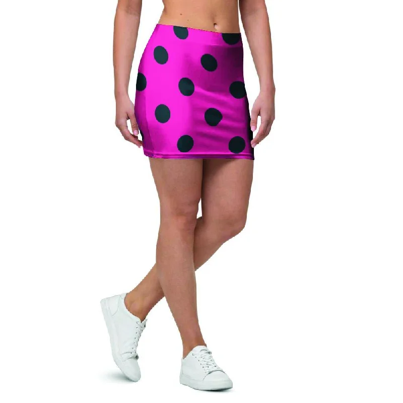 Pink And Black Polka Dot Mini Skirt