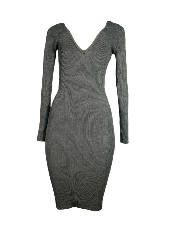 Ribbed, Long Sleeve Dress with Low Cut, Lace Up Back