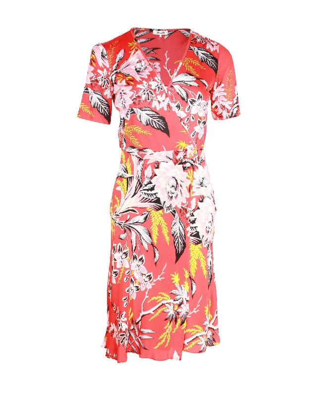 Printed Wrap Dress in Red Silk