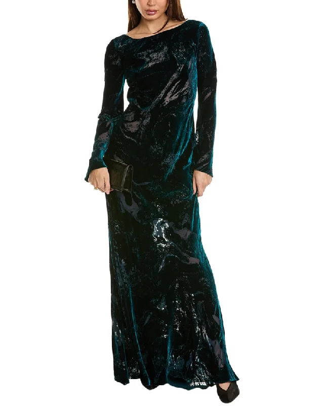 Alberta Ferretti Velvet Burnout Silk-Blend Gown