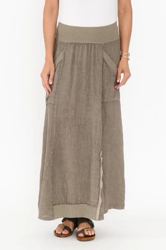 Ani Taupe Linen Pocket Maxi Skirt