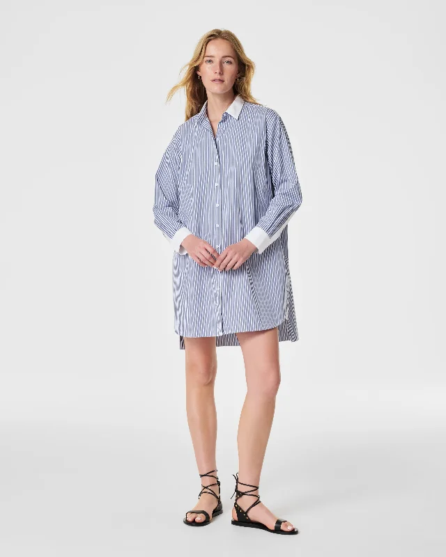 Spanx: The Best Poplin Striped Shirt Dress in White/Postalbl 21060R