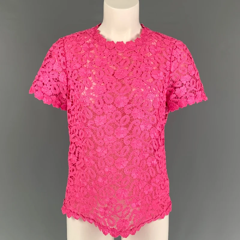 KATE SPADE Size 2 Pink Polyester Lace Short Sleeve Dress Top