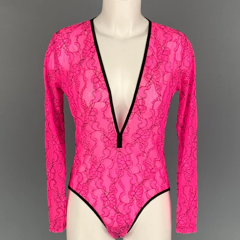 NATSHA ZINKO Size 6 Pink Black Polyamide Lace Body Suit Dress Top