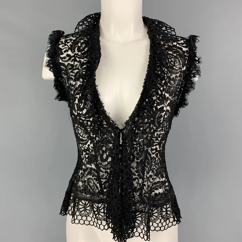 RALPH LAUREN Black Label Size M Black Lace Sleeveless Dress Top