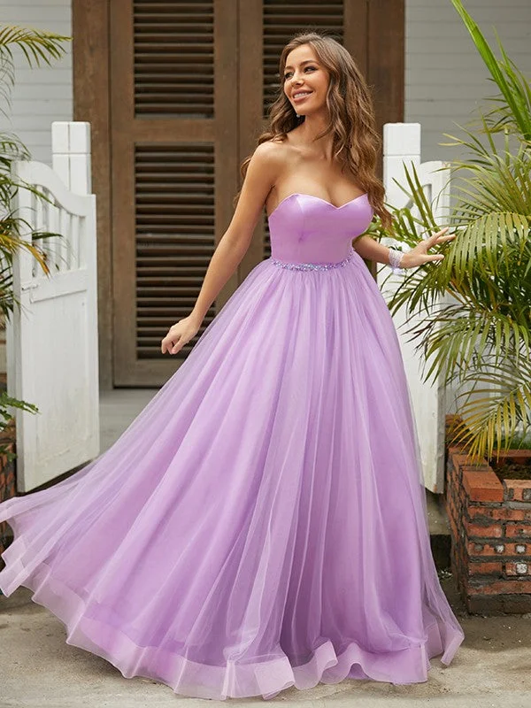 A-Line/Princess Tulle Ruffles Sweetheart Sleeveless Floor-Length Dresse