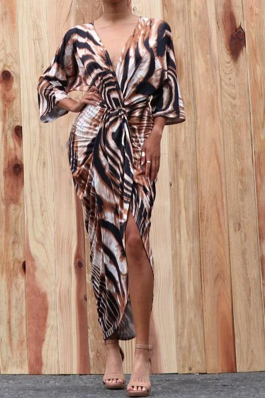 animal print ruched bodycon dress