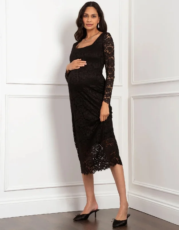 Lace Bodycon Maternity Dress - Black